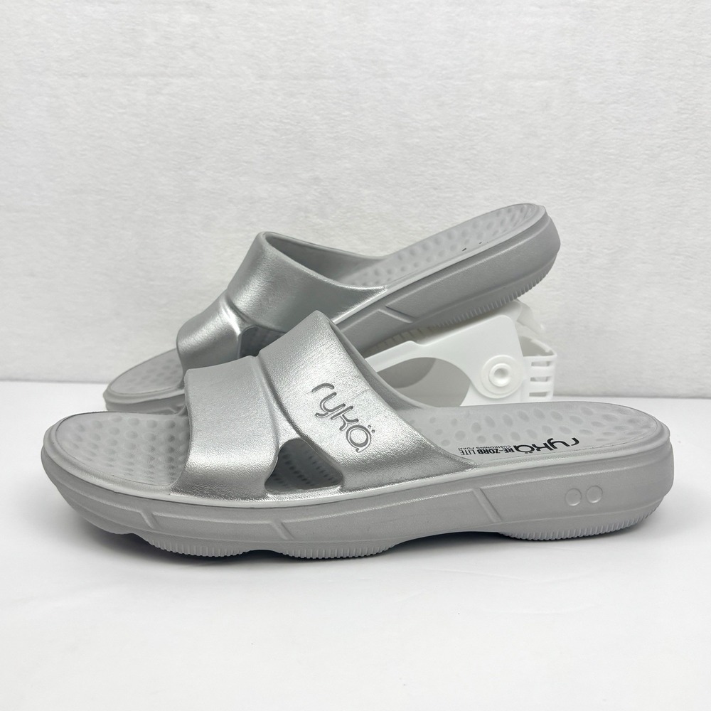 Ryka Ultimate Recovery Molded Restore Slide Sandals Silver Size 11